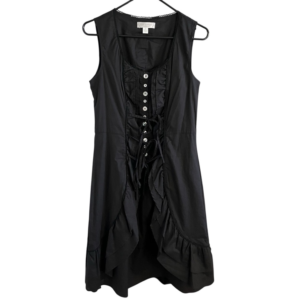Sleeveless Black Ruffled Front-Tie Dress